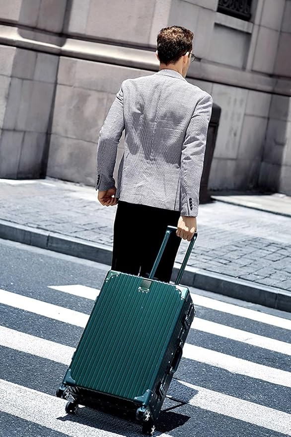 HotWay 24 Inch Checked in Luggage with Aluminum Frame, PC Hard Shell Suitcase with Spinner Wheels and TSA Lock, Large Suitcase for Business Travel, Green