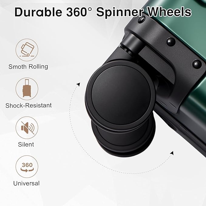 All Aluminum Carry On Luggage 22x14x9 Airline Approved,Zipperless Luggage Premium Aluminum Suitcase Luggage, Hard Shell Carry On Luggage with Spinner Wheels (dark green, 20inch)