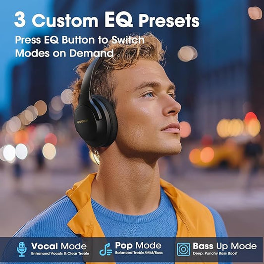Bluetooth Headphones Over Ear 80H Playtime, Wireless Headphones Over Ear with 3 EQ Modes, Built-in ENC Mic, Deep Bass, HiFi Stereo Foldable 5.4 Bluetooth Headset for Phone PC Travel Gym Workout