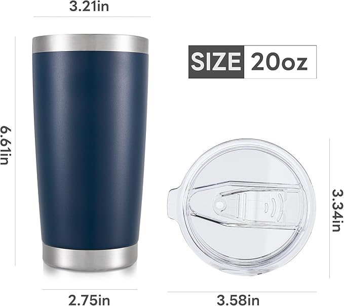 20 oz Tumbler with Lid Stainless Steel Insulated Tumblers Bulk Double Wall Vacuum Cups Powder Coated Travel Mug Keep Drink Cold and Hot, Navy, 8 Pack