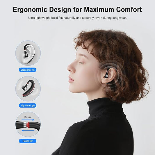 Bluetooth Headset V5.3, Bluetooth Earpiece with 72H Talk Time, Hand-Free Headphones Comfortable Fit, Bluetooth Headphones with Microphone for iOS, Android Devices, for Trucker/Office
