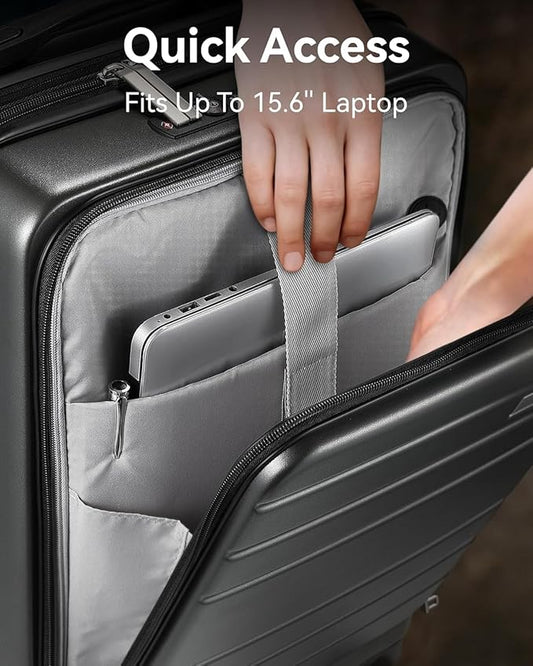 LUGGEX Carry On Luggage 22x14x9 Airline Approved, Polycarbonate Hard Suitcase with Front Pocket (Pink, 20 Inch, 35L)