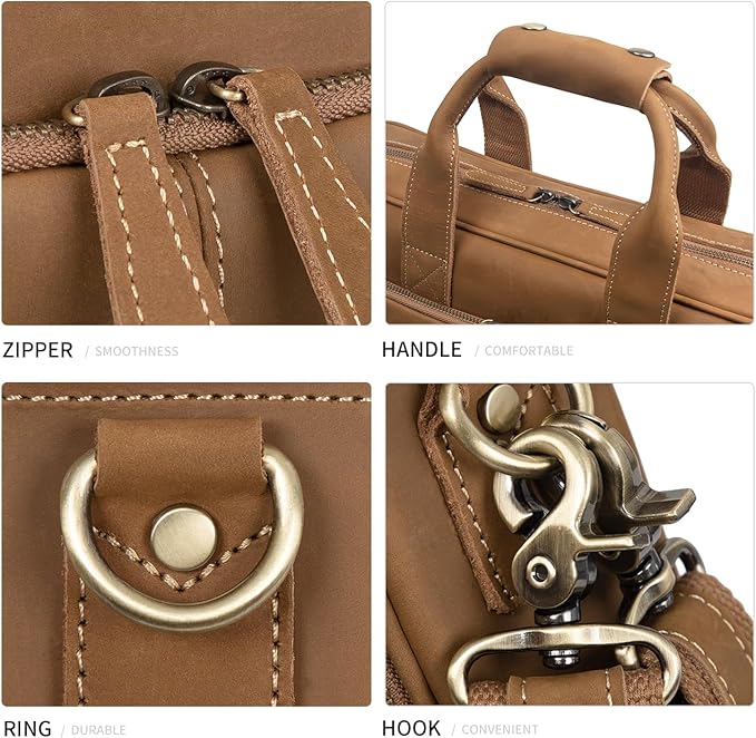 Augus Leather Messenger Bag for Men Vintage Travel Backpack 17 inch laptop Briefcase Shoulder Bags