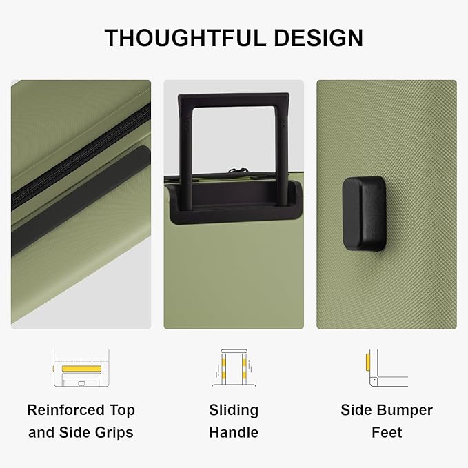 LEVEL8 Carry on Luggage Airline Approved, Small Carry on Suitcases with Wheels, Lightweight Hardside Textured Luggage for Travel, Tsa Approved, 20-Inch, Pickle Green