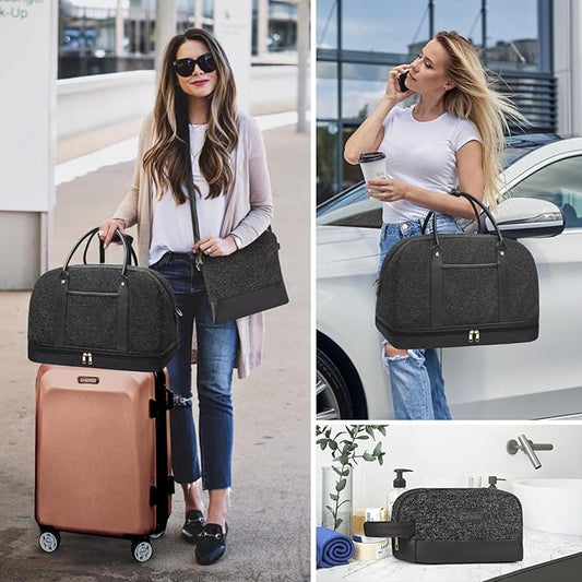 Weekender Bag for Women Canvas Overnight Bag Large Travel Tote Bag Carry on Shoulder Duffle Bag With Shoe Compartment,Perfect for Travel/Daily Use/Birthday Gift …