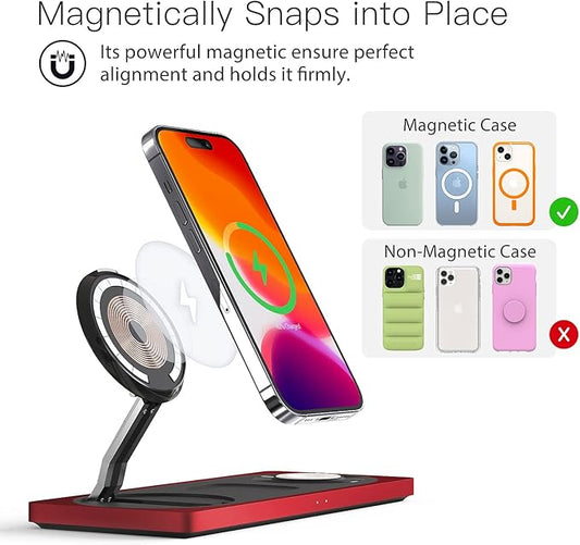 3-in-1 Charging Station for Apple Devices: Used for iPhone and Watch Charging Station with Magsafe Charger Stand, Wireless Charger for iPhone16/15/14/13/12, Apple Watch 1-9/Ultra, AirPods 3 Pro