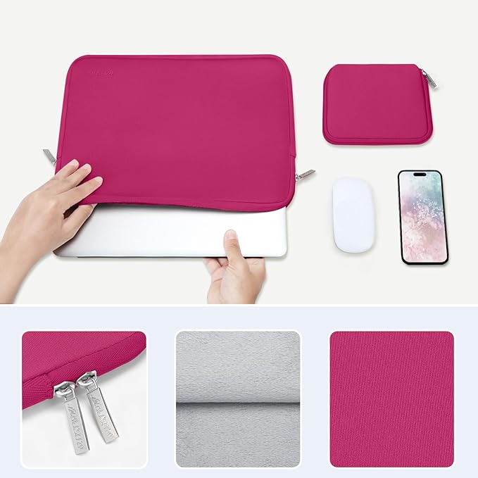 MOSISO Laptop Case 13.3 inch, 13-13.3 inch Laptop Sleeve Bag Compatible with MacBook Air/Pro 13 / Pro 14, HP Dell ASUS Lenovo Notebook, Neoprene Computer Sleeve Bag with Small Case, Rose Red