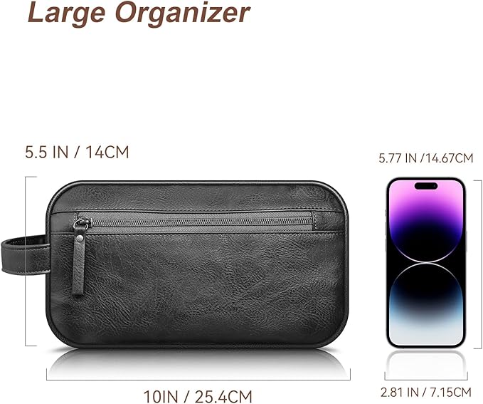 Travel Toiletry Bag for Men and Women, Travel Shaving Dopp Kit Water-resistant Bathroom Toiletries Organizer PU Leather Cosmetic Bags (Black)