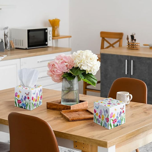 12 Pack Facial Tissues Cube Face Boxes 600 Sheets 3 Ply Small Square Tissues Bulk for Car Bedroom Supplies(Tulips)