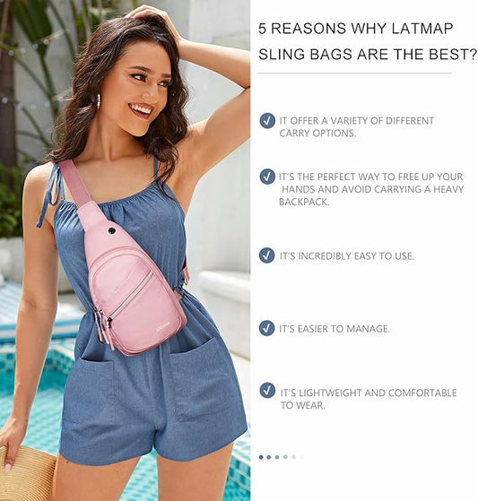 7L Sling Bag For Women Faux Leather Anti Theft Small Casual Daypack Backpack Fanny Pack Crossbody Chest Bags Purse Waterproof Light Pink