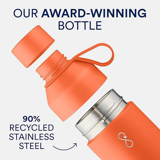 Ocean Bottle Big 34 oz | Stainless Steel Water Bottle | Reusable & Sustainable | Keeps Drinks Cold & Hot | Eco Friendly Gift (Sun Orange)