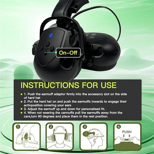 Hard Hats with Visor Bluetooth Ear Muffs Safety Helmet with Visors Mounted Safety Ear muff Hardhats Vented ANSI Z89.1 OSHA
