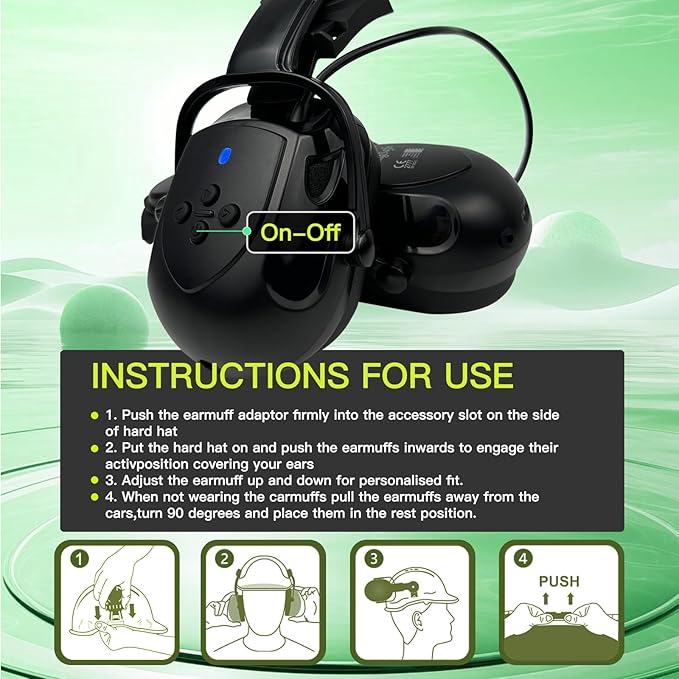 Hard Hats with Visor Bluetooth Ear Muffs Safety Helmet with Visors Mounted Safety Ear muff Hardhats Vented ANSI Z89.1 OSHA