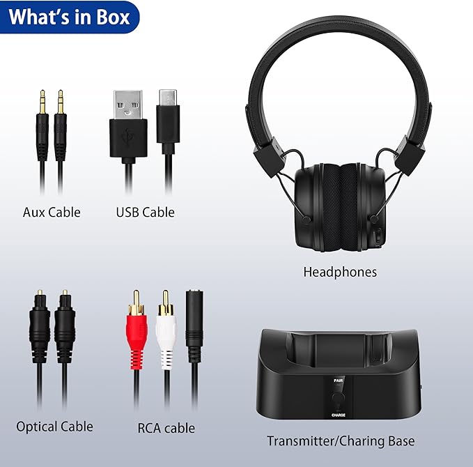 BESIGN BTH02 Wireless Headphones for TV Watching with Bluetooth Transmitter Charging Dock, TV Headphones Wireless for Seniors, Bluetooth Headsets, 100ft Range No Audio Delay