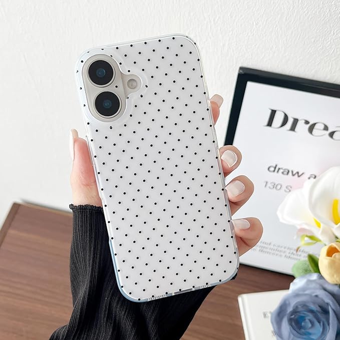 Compatible with iPhone 17 Case, Fashion Cute Aesthetic Polka Dot Phone Case for Women, Shockproof Slim Soft TPU and Hard PC Protective Phone Cover for iPhone 17 6.3", White
