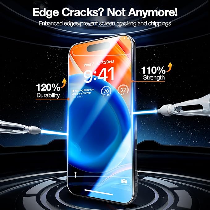 TORRAS Screen Protector for iPhone 2023 Diamond Shield Shatterproof Full Coverage, 6.7 inch, 2 Pack