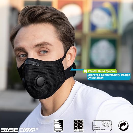BASE CAMP M Plus Dust Face Mask with Extra 6 Activated Carbon Filters for Woodworking Construction Mowing Cycling (3)
