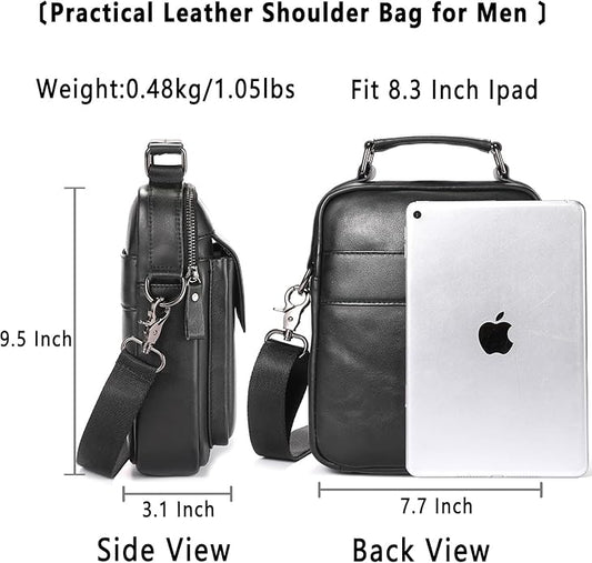 Leather Shoulder Bag for Men Casual Crossbody Bag Travel Vintage Messenger Bag Multi-function Handbag Satchel