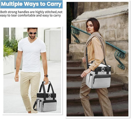 Insulated Lunch Bag & Lunch Box for Men - Double Deck Reusable Lunch Bag for Women Tote Cooler Bag Leakproof Soft Expandable - Large Lunchbox for Work/Adult/Picnic/Outdoor (Gray,15L)