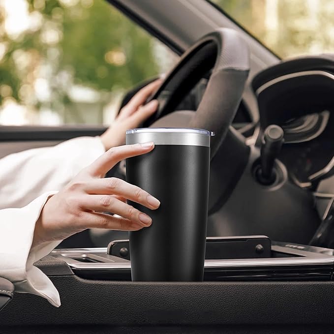 20 oz Tumbler with Lid Stainless Steel Insulated Tumblers Bulk Double Wall Vacuum Cups Powder Coated Travel Mug Keep Drinks Cold and Hot, Black, 4 Pack