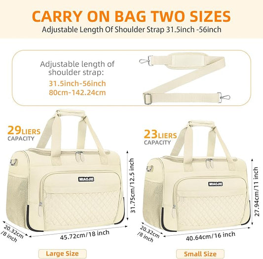 Travel Duffle Bag for Women, Underseat Carry On luggage Bag Foldable Overnight Weekender Hospital Bag Lightweight Airplanes Personal Item Travel Tote Bag for Women Birthday Gifts, 16IN Beige