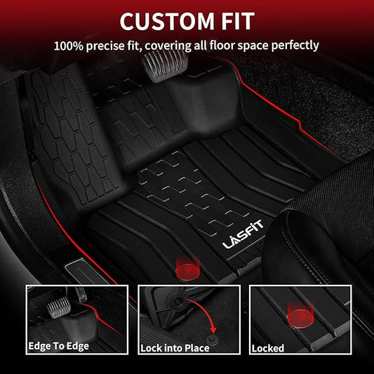 LASFIT Floor Mats Fit for Ford Fusion 2020-2017 (Include Hybrid)/ for Lincoln MKZ 2020-2017 All Weather Protection TPE Custom Fit 2020 2019 2018 2017 Floot Liners Accessories, 1st & 2nd Rows, Black