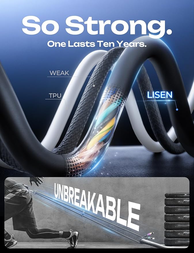 LISEN 240W USB-C Charge Cable, Soft USB C Cable, 4 in 1 Charging Cable (6.6FT) with Light, USB A/C to C/L Multi Charging Cable for iPhone 16 15 14 13 12 Pro Max, MacBook, iPad, Samsung, Black