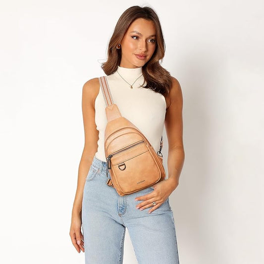 7L Sling Bag for Women Men Vegan Leather Crossbody Bags Fanny Pack Purse Backpack Over Shoulder Bag Travel Anti Theft