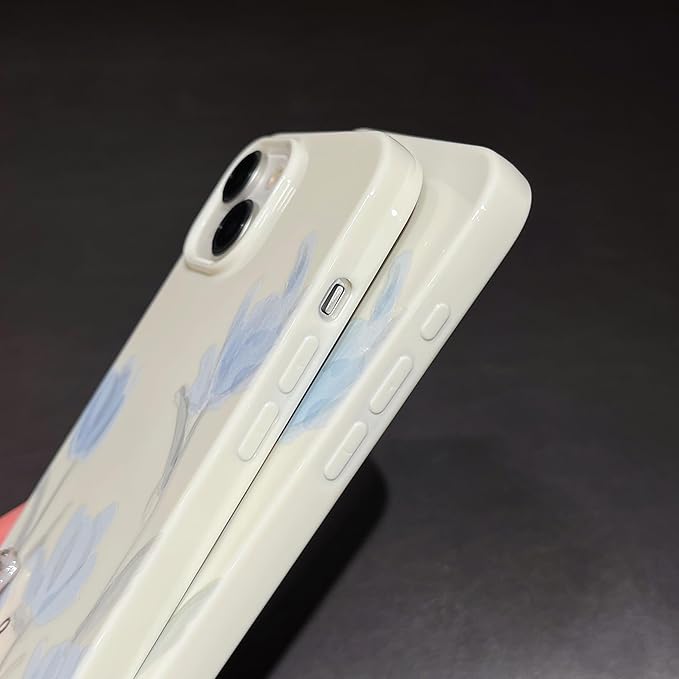 Artistic Blue Tulip Flower Soft Designed for iPhone Case (Beige,for iPhone 12)