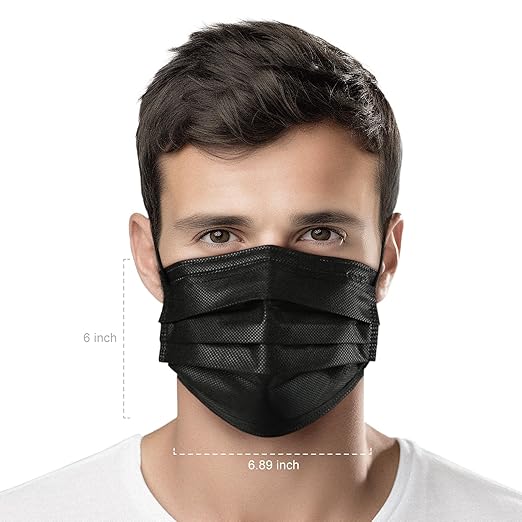 CSD Colo 30 Pcs Black Disposable Face Masks, 3 Ply Adult Mask with Elastic Ear Loop, Nose Bridge Clip, Breathable Comfortable Mask Great for Indoor, Outdoors Use (Cool Black)