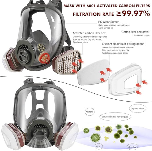 Gas Masks Survival Nuclear and Chemical - Reusable Full Face Respirator Gas Mask with Activated Carbon Filter