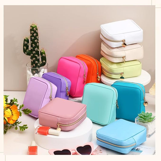Kacctyen 12 Pcs Mini Makeup Bag Nylon Small Pouch for Purse Mini Square Nylon Pouch with Zipper Small Cosmetic Travel Makeup Bag Purse Organizer for Women(Fresh Color,Regular)