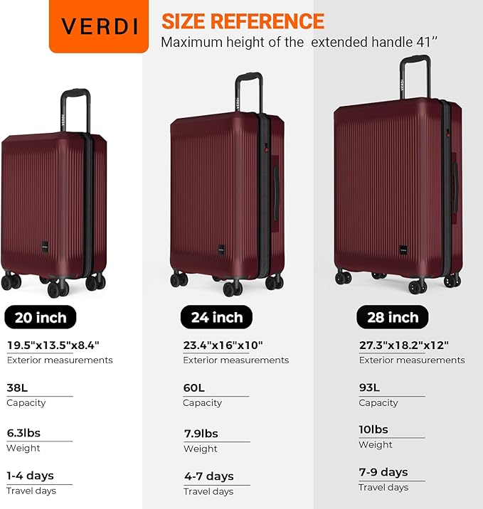 Verdi Hardside Carry On Luggage with Spinner Wheels, Lightweight Travel Suitcase