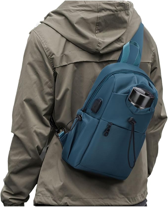 Sling Backpack bag for Men Peacock Blue, Tactical Backpack Shoulder Daypack Mini Anti-Theft Cross Body Motorcycle Chest Bags, Small One Strap Backpack for Casual Travel Hiking Outdoor Sports