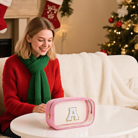 YOOLIFE Initial Birthday Gifts for Kids Travel Toiletry Bag Birthday Gifts for Girls Kids Clear Makeup Bag Preppy Cosmetic Bag for 3 4 5 6 7 8 9 10 11 12 13 Year Old Girls White K