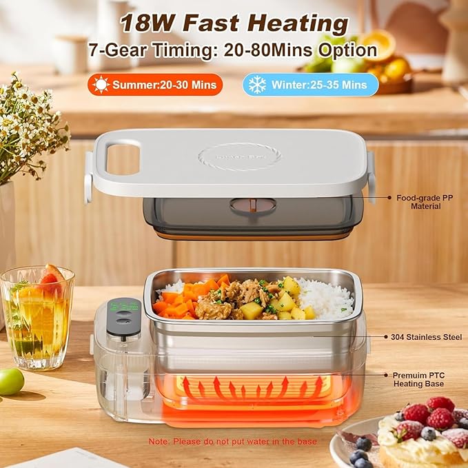 Cordless Electric Lunch Box for Adults, 14000 mA Rechargeable Self Heating Lunch Box with Lunch Bag and Tableware, 1L Protable Food Lunch Warmer for Office Work, Car, Travel, Picnic & Outdoor (White)