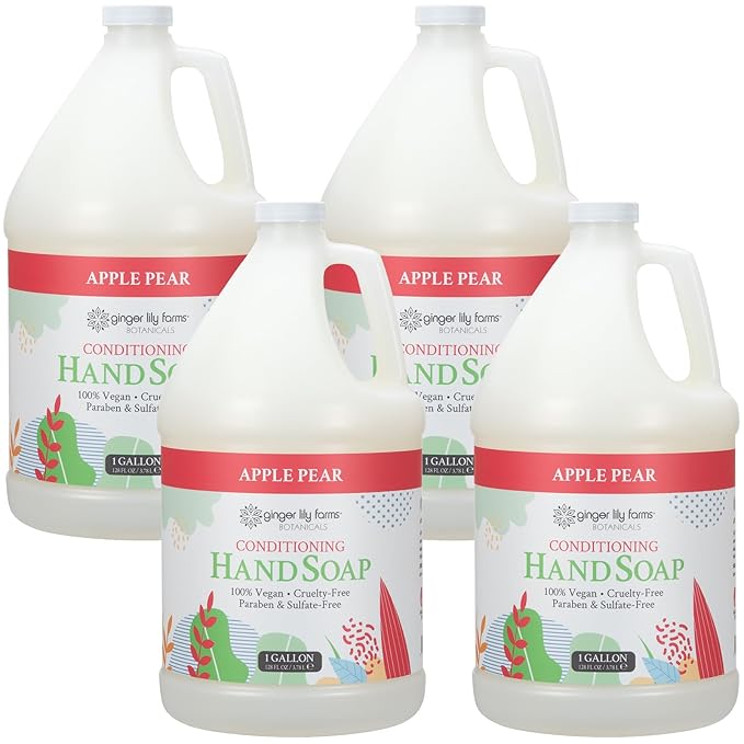 Ginger Lily Farms Botanicals All-Purpose Liquid Hand Soap Refill, 100% Vegan & Cruelty-Free, Apple Pear Scent, 1 Gallon (Pack of 4)