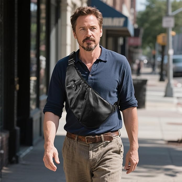 Leather Sling Bag Crossbody Backpack for Men - Crossbody Bag - Messenger Bag for Men and Women