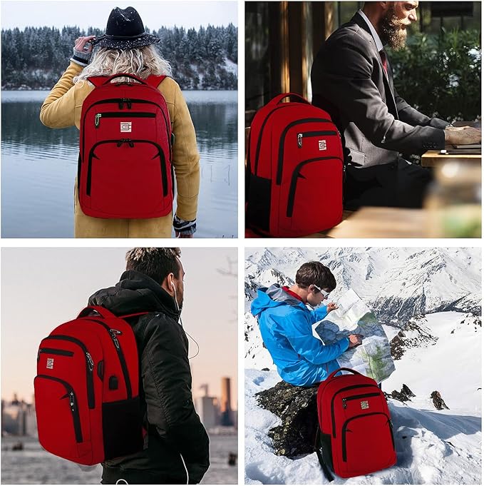 Laptop Backpack,Business Travel Anti Theft Slim Durable Laptops Backpack with USB Charging Port,Water Resistant College Computer Bag for Women & Men Fits 15.6 Inch Laptop and Notebook-Red