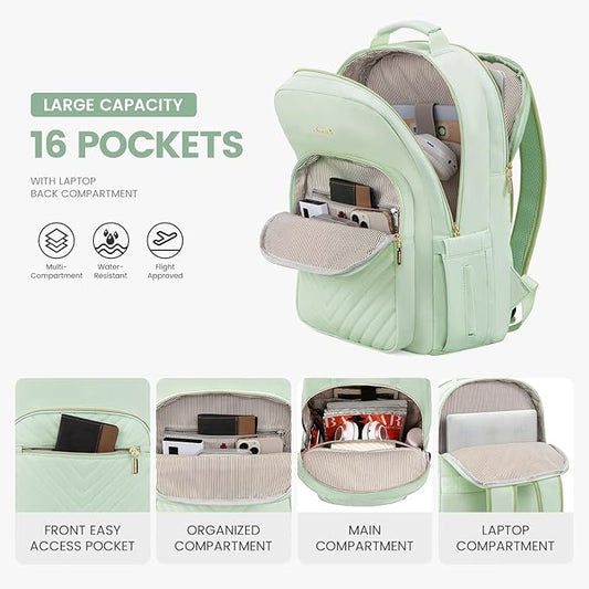 LOVEVOOK Laptop Backpack for Women 17.3 inch,Cute Womens Travel Backpack Purse,Professional Laptop Computer Bag,Waterproof Work Business College Teacher Bags Carry on Backpack with USB Port,Cyan Green