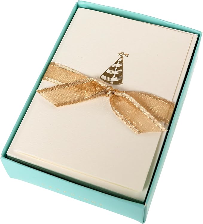 Graphique Party Hat Birthday Cards, Pack of 10 Cards with Envelopes, Bday Greetings, Blank Inside, Gold Foil Embossing, La Petite Press Collection Boxed Set, 3.25" x 4.75"