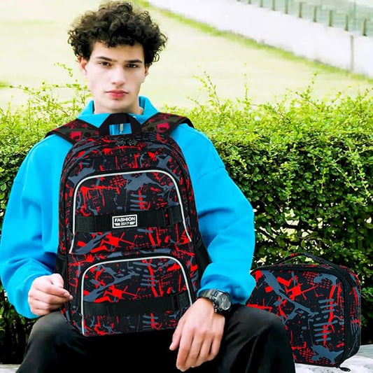 3Pcs Backpack for Girls Boys, 17 Inch School Bookbag with Lunch Box, Durable Laptop Backpacks Set for Teens College