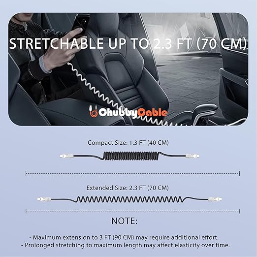 chubbycable Curly Chubby Retractable Fast Charging Cable 240W Coiled Charger Cord for Car Durable USB C Cable Compatible with iPhone 16/15 Series, Green, Type-C to Type-C, 1.3FT-2.3FT
