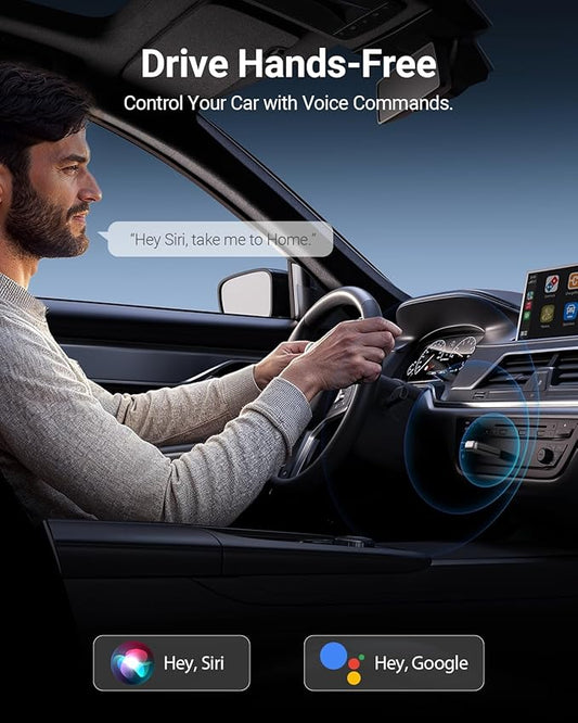 2-in-1 Mini Wireless CarPlay Adapter for iOS Android Auto Plug and Play Low Latency Portable Carplay Adapter Converts Wired to Wireless CarPlay for iOS10+/Android 11+, Gray