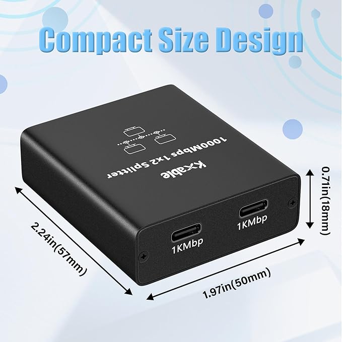 Ethernet Splitter 1 to 2 Out (Double USB-C Port), Upgrade Design RJ45 Splitter with USB A to C Power Cord, Gigabit LAN Internet Adapter, 1Gbps, RJ45 to Double Type-C Adapter, for MacBook to Ethernet