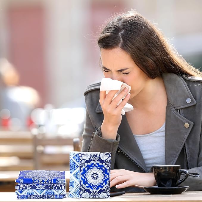 PerKoop 100 Pack Pocket Tissues Travel Slim Packs Small Facial Tissues Wallet Size Toilet Paper for Travel Guest Wedding Supplies, 4 Styles(Geometric Flower)