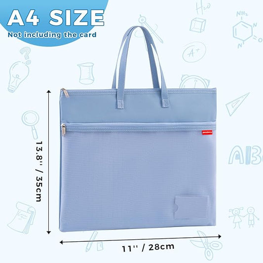 Pendancy Mesh Zipper Pouch A4 Size, Large Double Pocket Waterproof File Bag with Handle, 11x13.8 in Foldable Document Storage for Puzzle Project/Cross Stitch/Travel/Office(Advanced Blue)