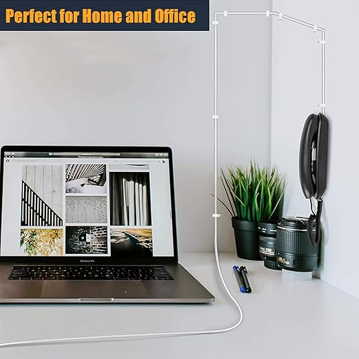25FT Telephone Extension Cord Cable, Landline Phone Line Wire with RJ11 6P4C Plugs, Includes Cable Clips - White - 2 Pack