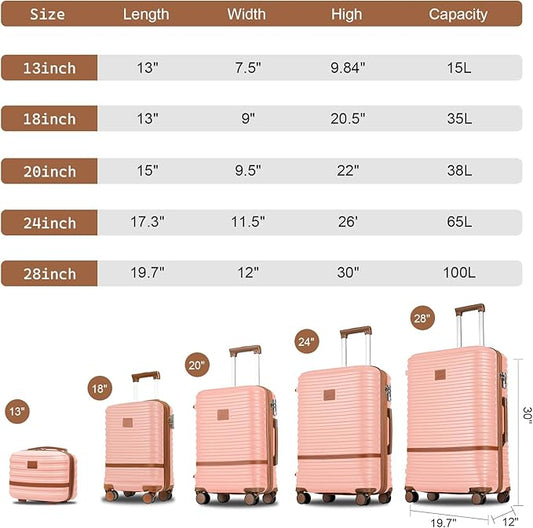 Joyway Luggage Set 7 Piece Suitcase Sets with Spinner Wheel,Hardside Expandable Travel Laggage with TSA Lock(18/20/24/28 Pink)