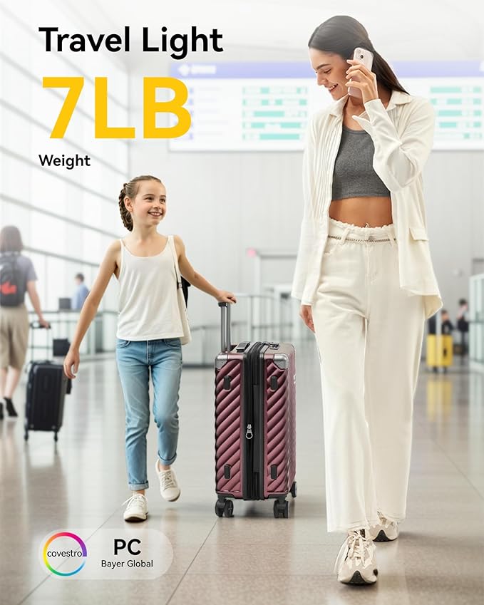LUGGEX Luggage with Spinner Wheels, Polycarbonate Expandable Hard Shell Suitcase, Carry On 20 Inch, Purple